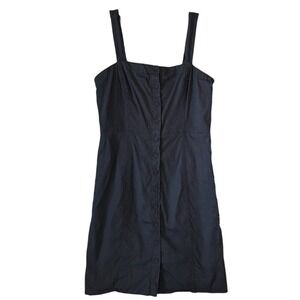 Theory Black Button Front‎ Shirt Dress size 4 Square Neck Mini Sleeveless Linen